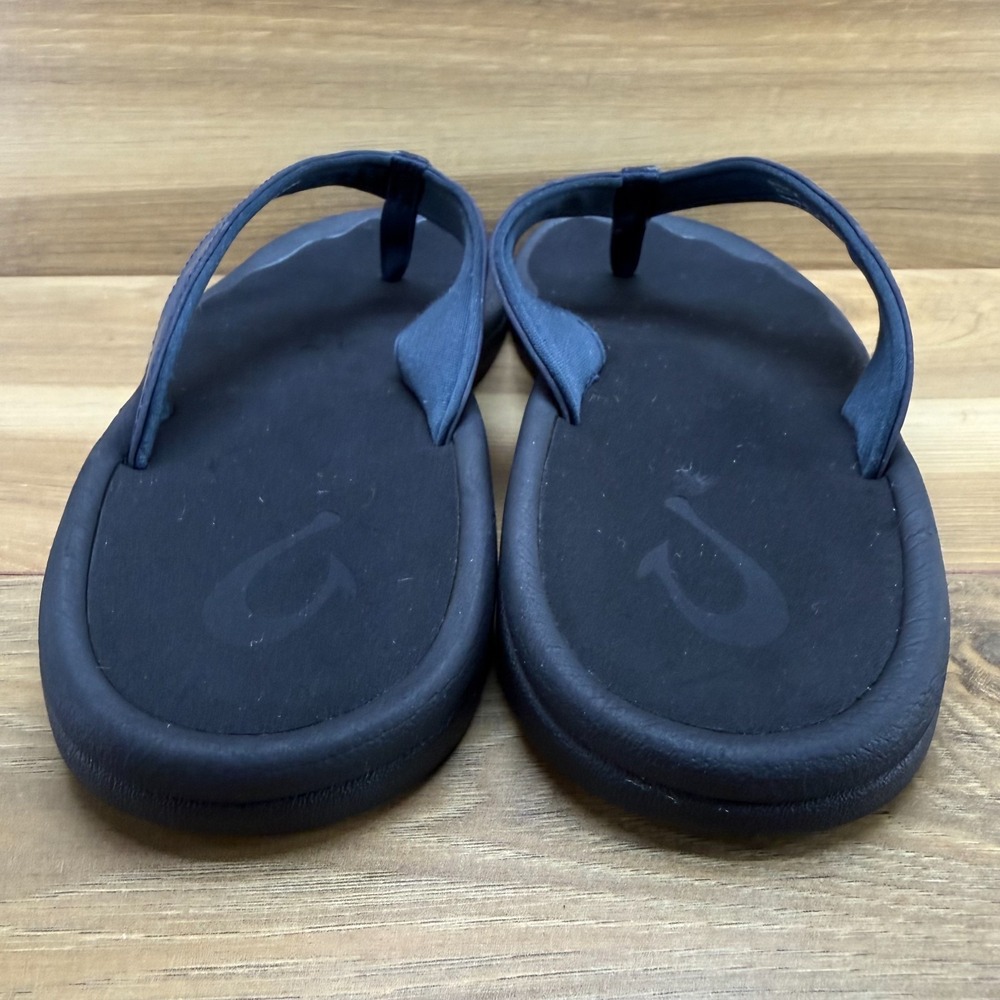 Olukai Ohana Flip Flops Womens 10 Blue Floral Thong Sandals Travel Casual - Picture 9 of 10
